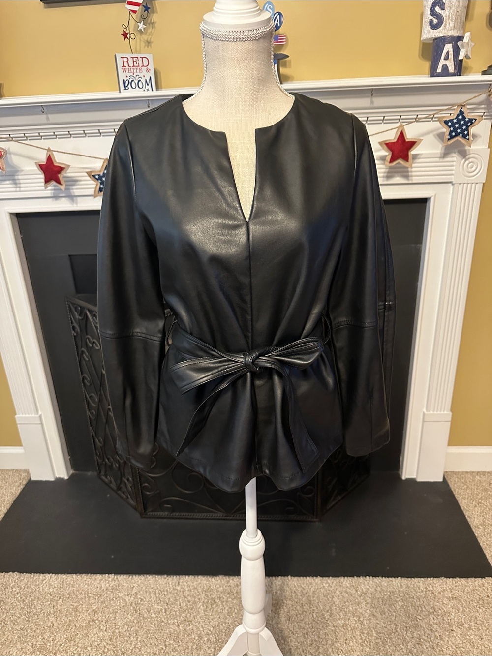 Black Faux Leather Tie-Waist Shirt by Banana Republic